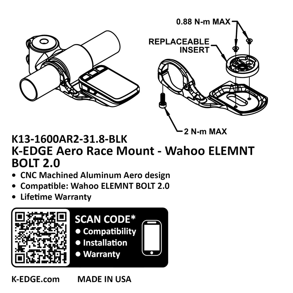 K-Edge - K-EDGE WAHOO BOLT 2.0 AERO RACE Mount - black