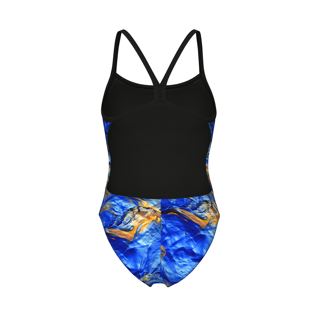 Arena - W Arena Gold Leaves Swimsuit Challenge Back - blue river multi/black