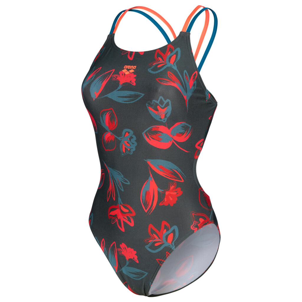 Arena - W Arena Floral Swimsuit Lace Plus Back - dark sage multi/bright coral/blue cosmo