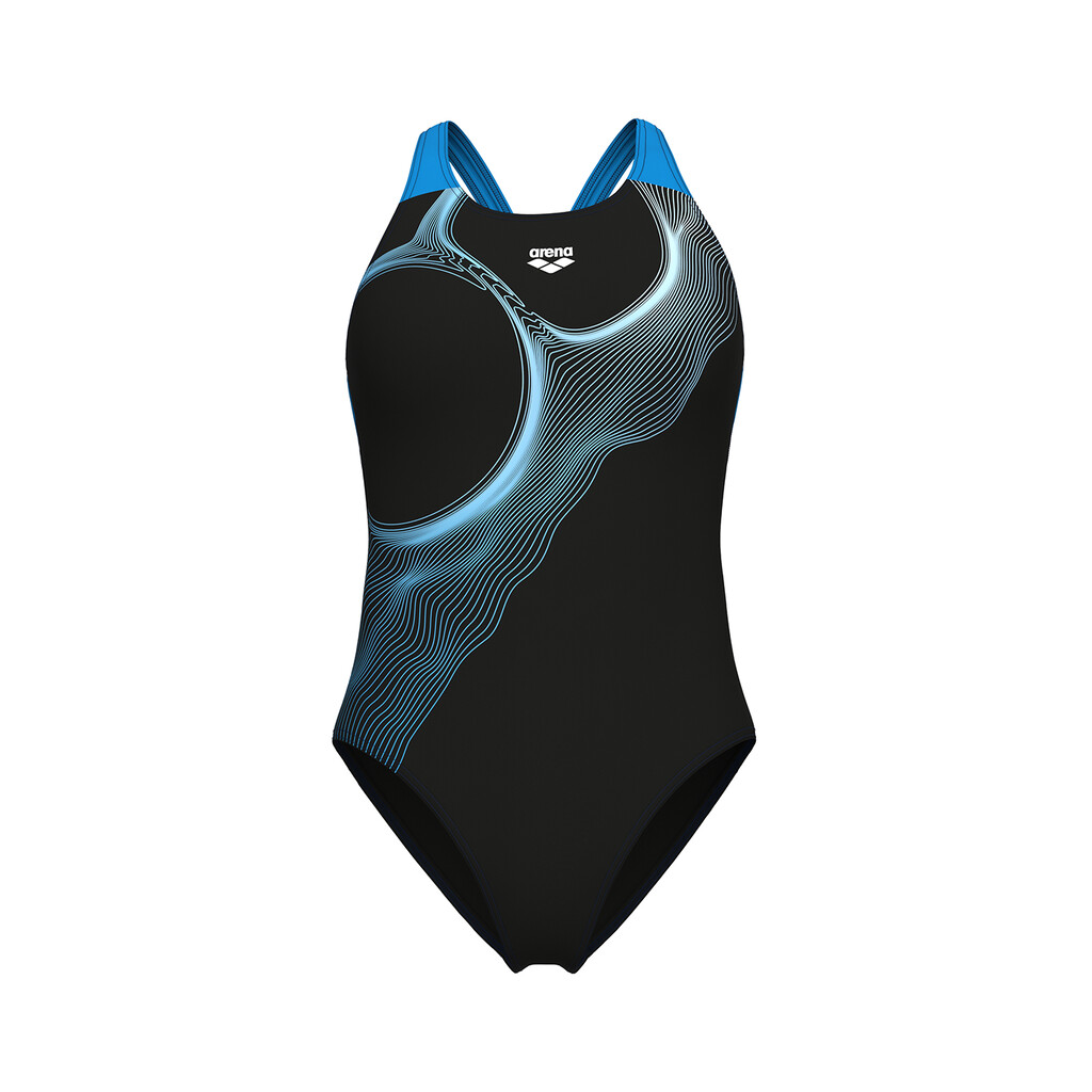 Arena - W Arena Ripples Swimsuit V Back B - black/turquoise