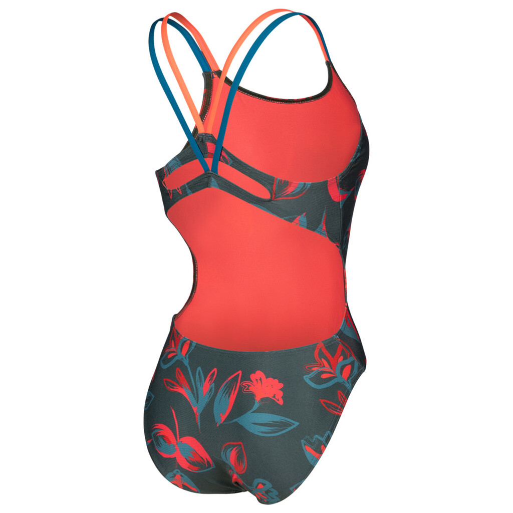 Arena - W Arena Floral Swimsuit Lace Plus Back - dark sage multi/bright coral/blue cosmo