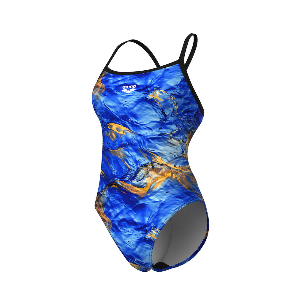 Arena - W Arena Gold Leaves Swimsuit Challenge Back - blue river multi/black