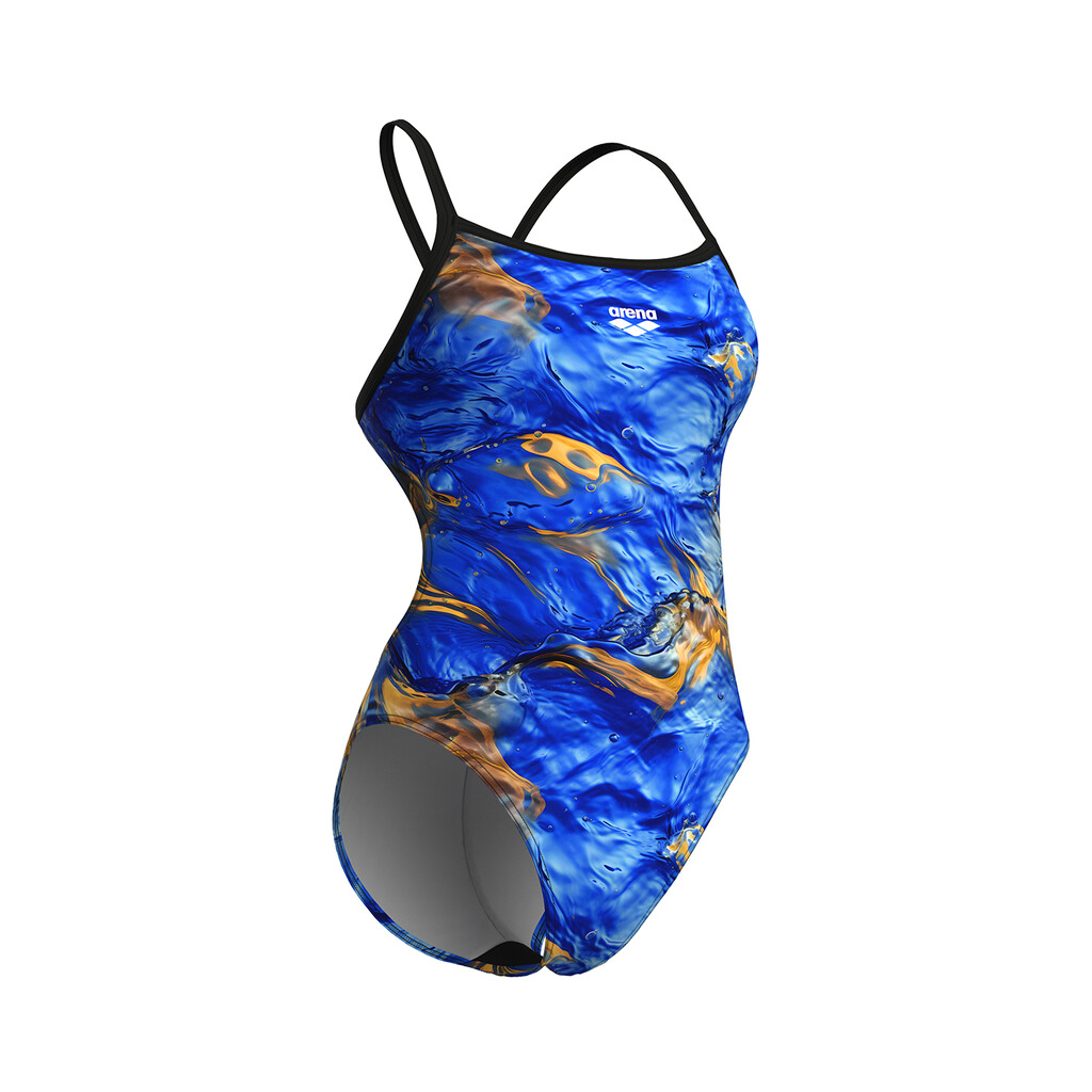 Arena - W Arena Gold Leaves Swimsuit Challenge Back - blue river multi/black