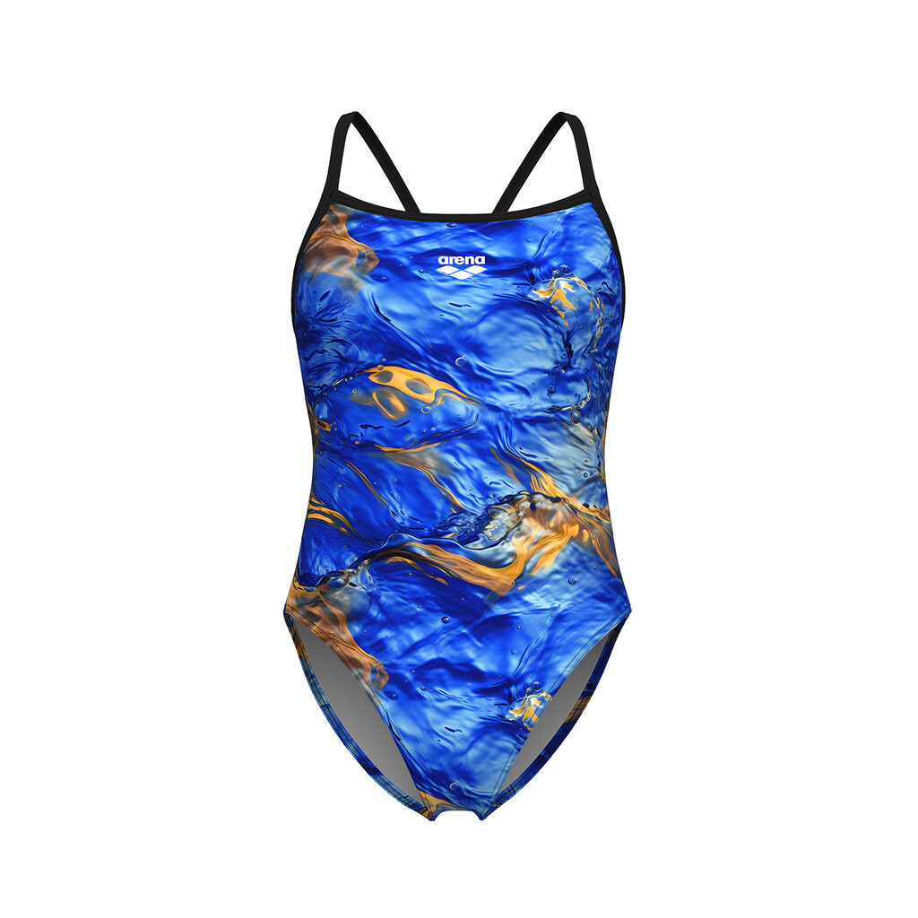 Arena - W Arena Gold Leaves Swimsuit Challenge Back - blue river multi/black