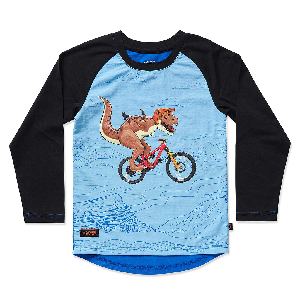 Kids Ride Shotgun - Dino Windproof Kids MTB Jersey - blue